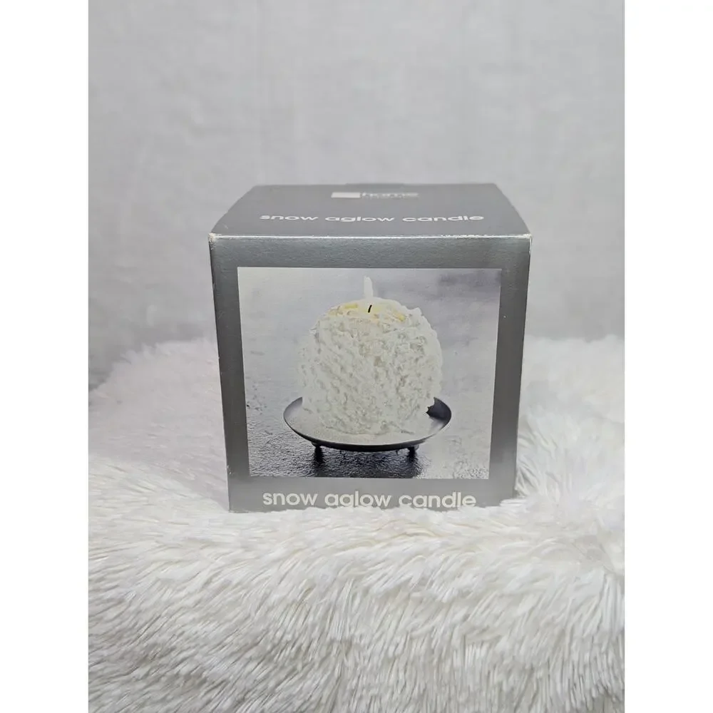 VTG 2002 JCPenney Home Collection Snow Aglow Ball Candle Set NIB Faux Snow Plate